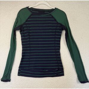 Lululemon 4-6 Run Top Full Tilt LS‎ Slalom Inkwell Blue Green Bean Stripe Lace